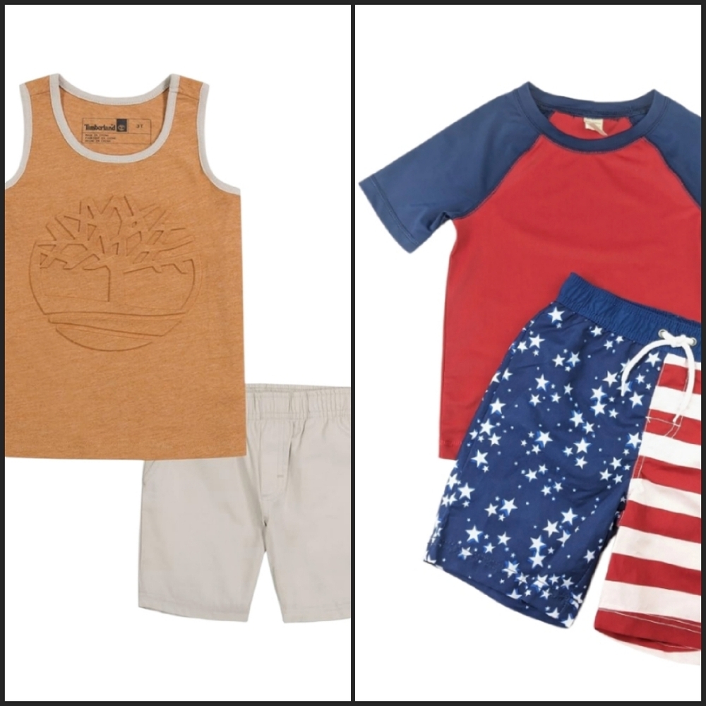 NEW! TIMBERLAND Tank Top & Shorts OSH KOSH Rash Guard Top & Swim Trunks Bundle 6